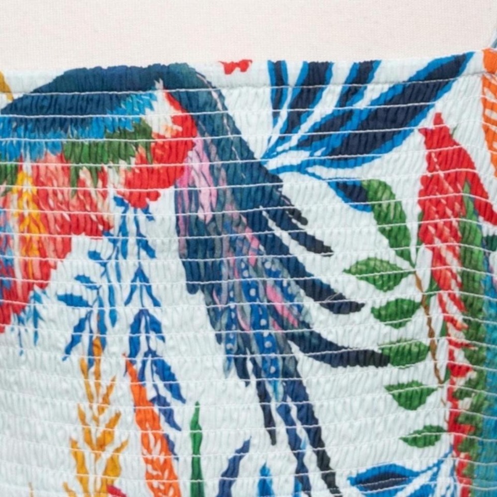 Farm Rio. New! Macaw Wind Smocked Crop Top View 6